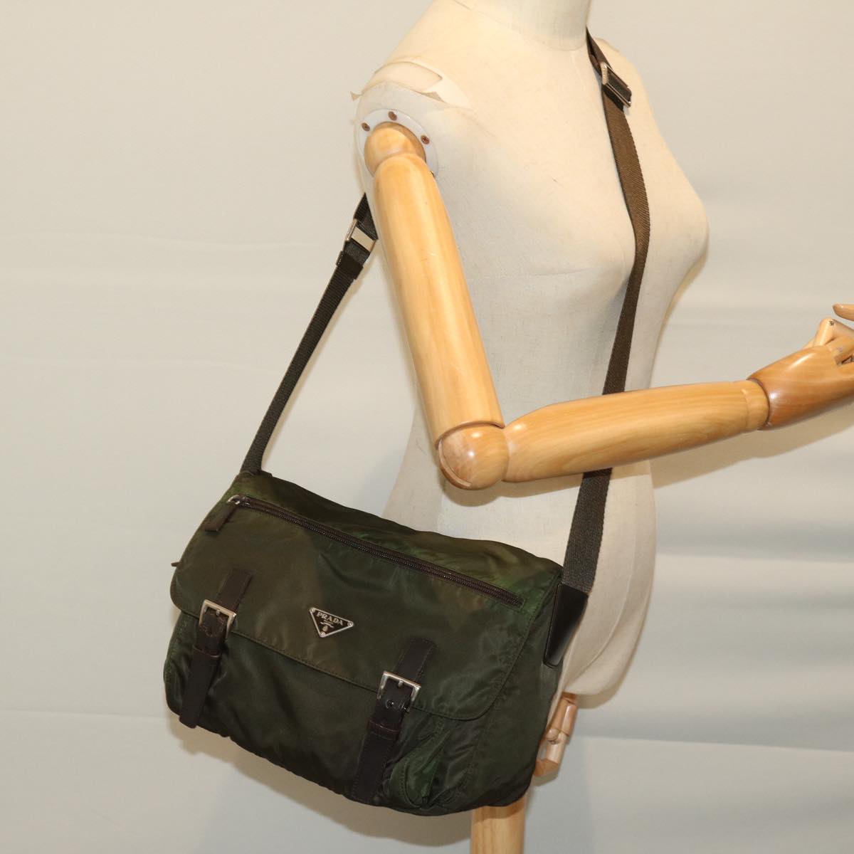 PRADA Shoulder Bag Nylon Khaki Auth 67217