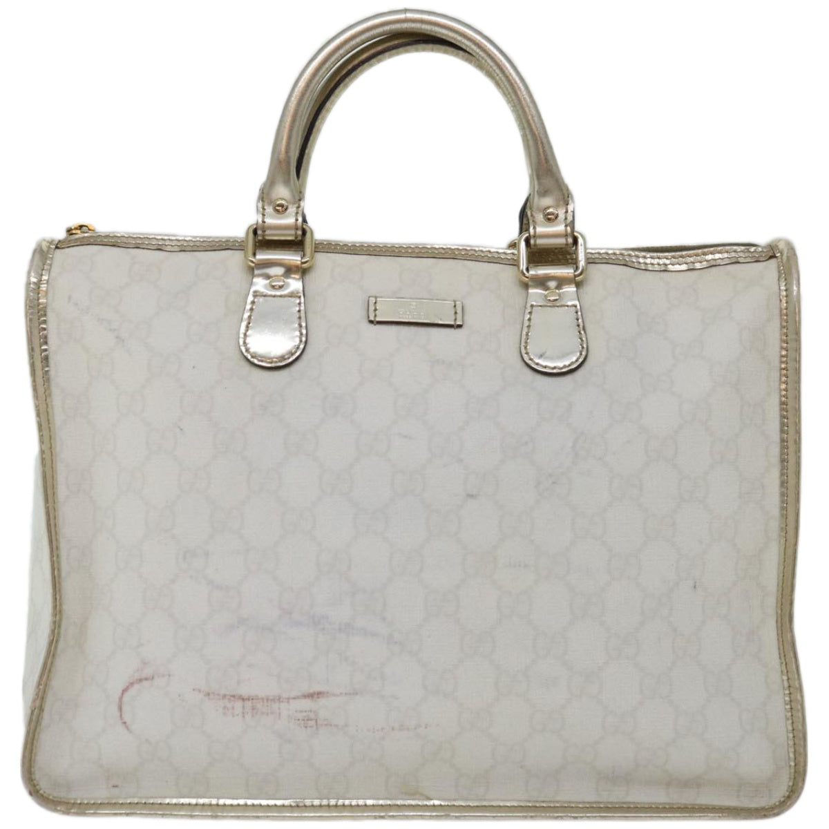 GUCCI GG Supreme Hand Bag PVC Leather White 190259 Auth 67222