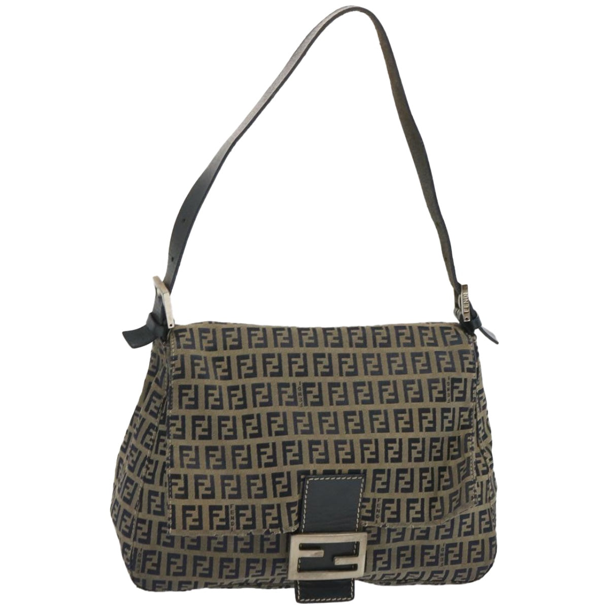 FENDI Zucchino Canvas Mamma Baguette Shoulder Bag Navy Auth 67267