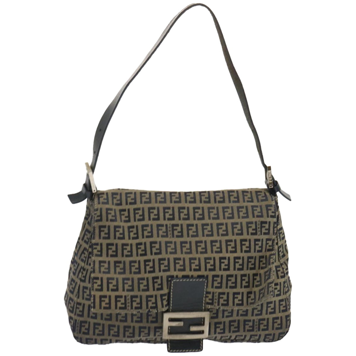 FENDI Zucchino Canvas Mamma Baguette Shoulder Bag Navy Auth 67267