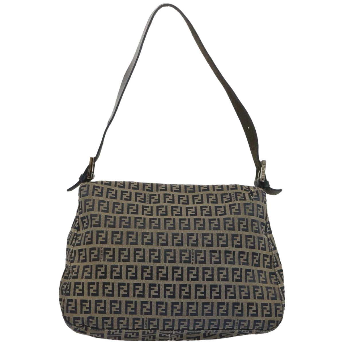 FENDI Zucchino Canvas Mamma Baguette Shoulder Bag Navy Auth 67267