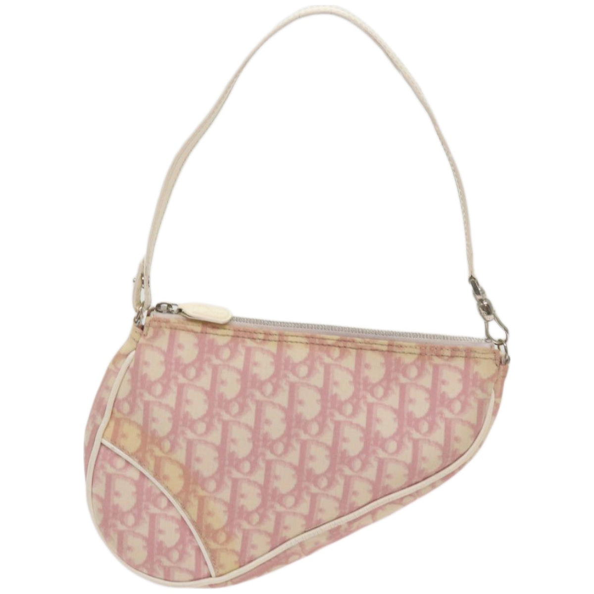 Christian Dior Saddle Pouch Trotter Canvas Pink Auth 67284