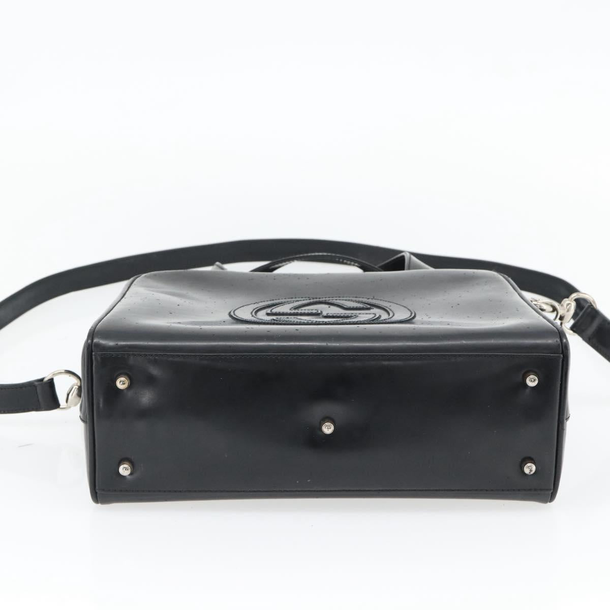 GUCCI Hand Bag Patent leather 2way Black Silver Auth 67289