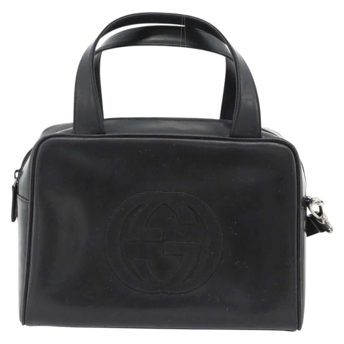 GUCCI Hand Bag Patent leather 2way Black Silver Auth 67289