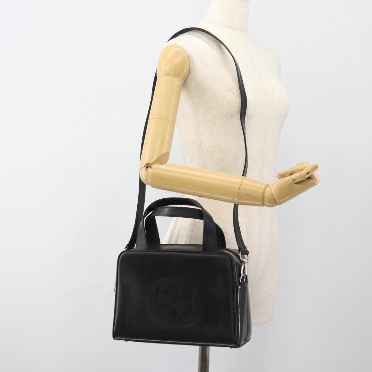 GUCCI Hand Bag Patent leather 2way Black Silver Auth 67289