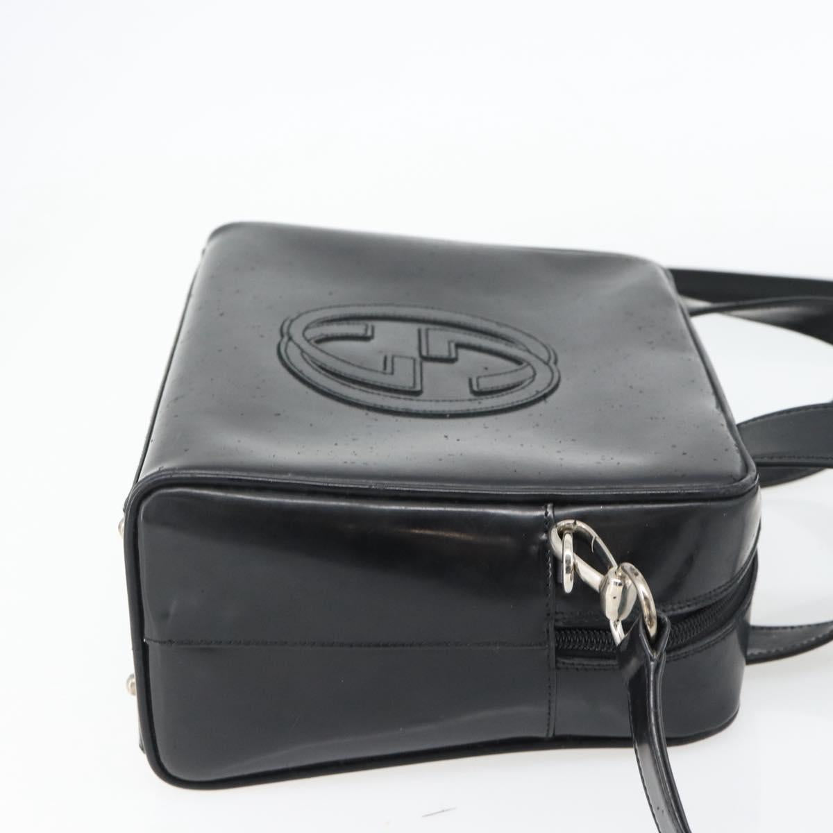 GUCCI Hand Bag Patent leather 2way Black Silver Auth 67289