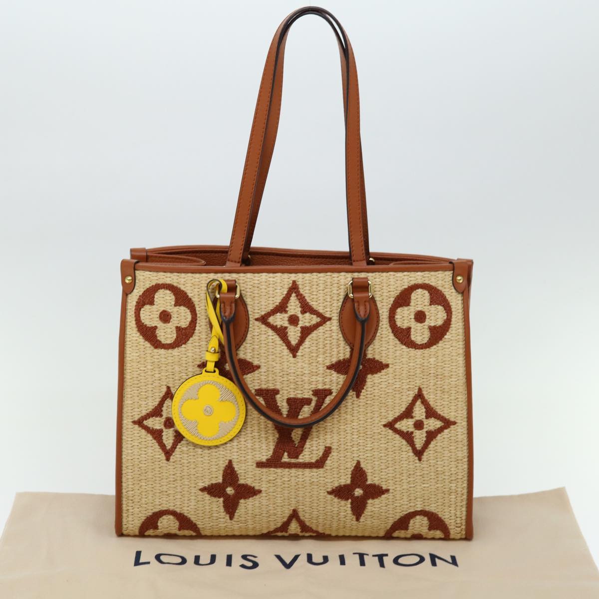 LOUIS VUITTON Monogram Raffia On The Go MM Bag 2way Beige M57707 LV Auth 67307S