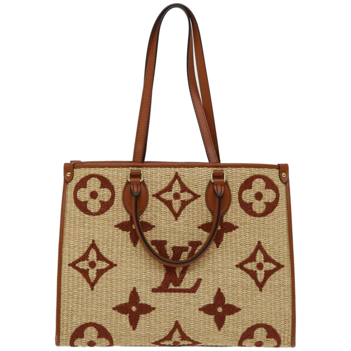 LOUIS VUITTON Monogram Raffia On The Go MM Bag 2way Beige M57707 LV Auth 67307S