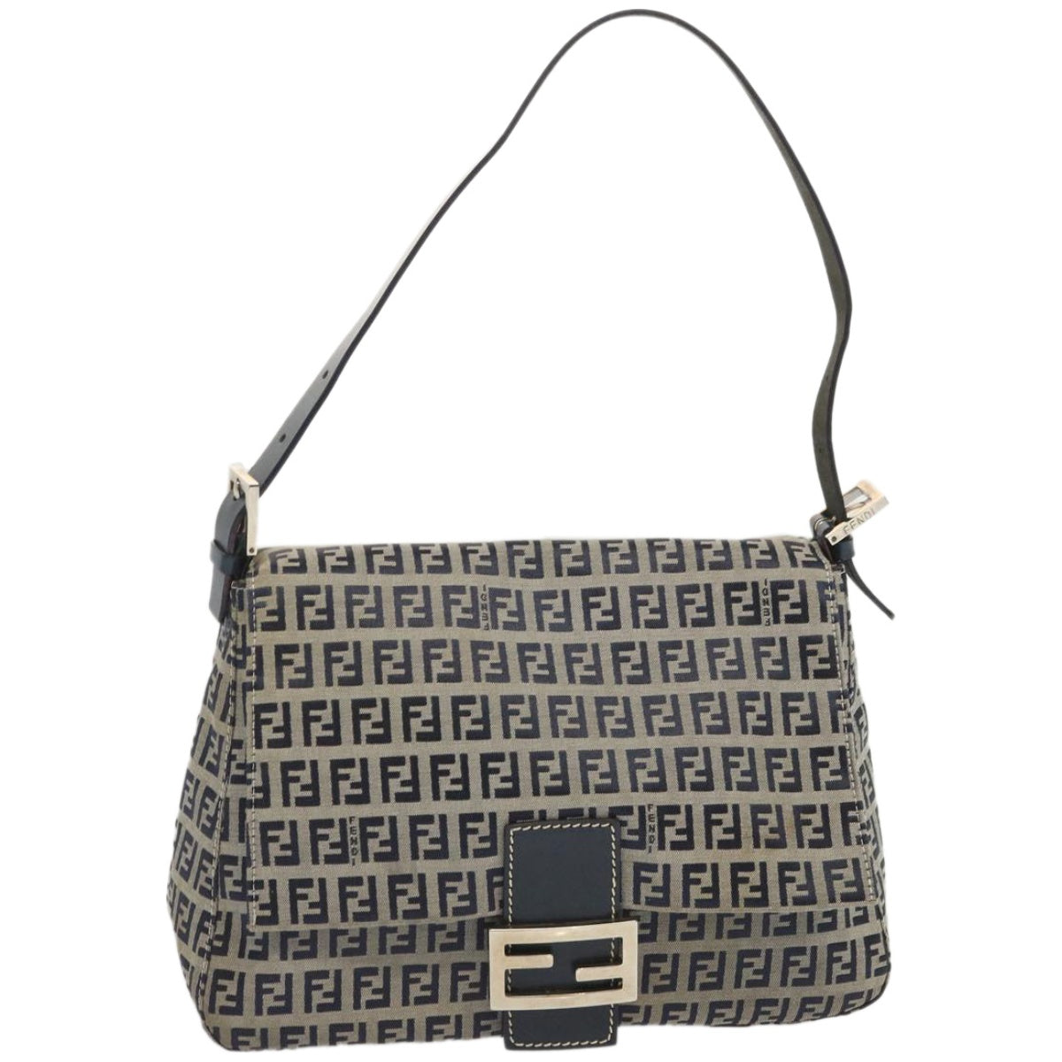 FENDI Zucchino Canvas Mamma Baguette Shoulder Bag Navy Auth 67319