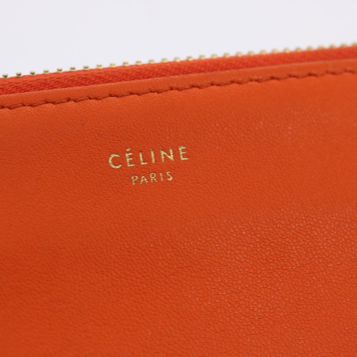 CELINE Trio Small Shoulder Bag Leather Orange Auth 67320