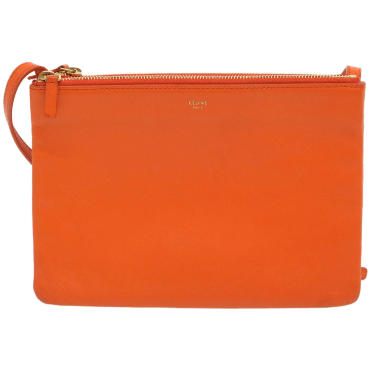 CELINE Trio Small Shoulder Bag Leather Orange Auth 67320