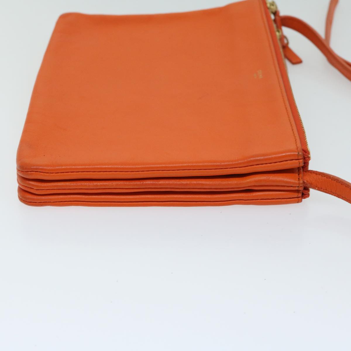 CELINE Trio Small Shoulder Bag Leather Orange Auth 67320