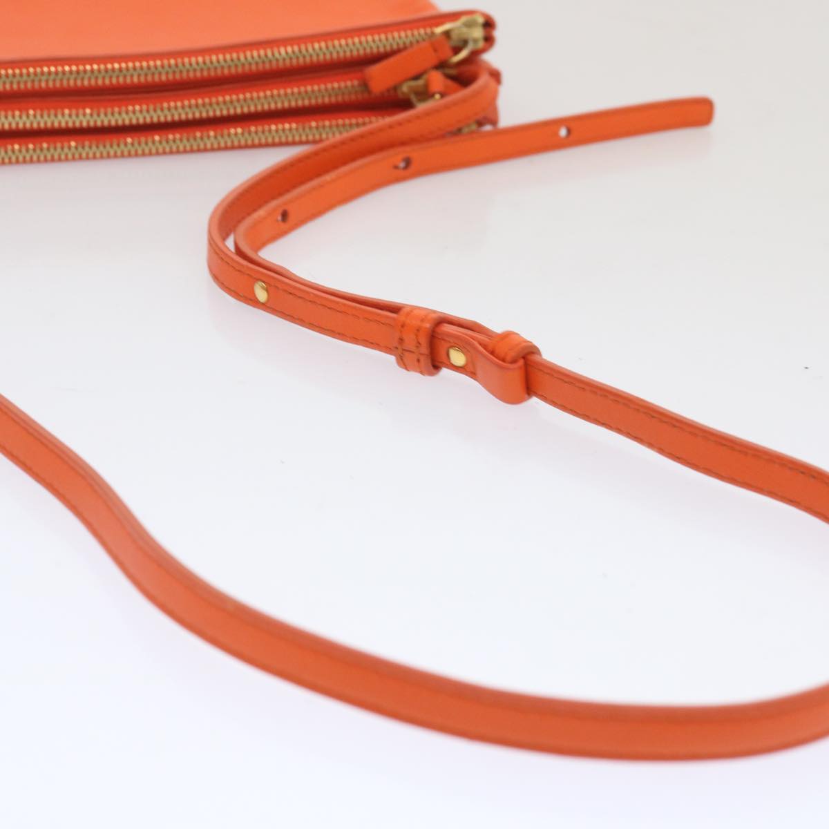 CELINE Trio Small Shoulder Bag Leather Orange Auth 67320