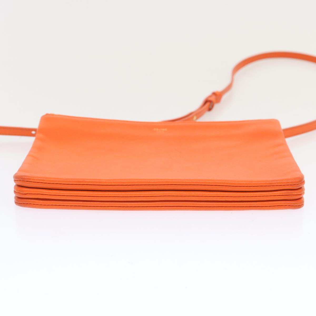 CELINE Trio Small Shoulder Bag Leather Orange Auth 67320