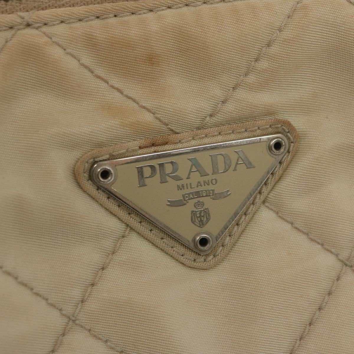 PRADA Hand Bag Nylon Cream Auth 67324