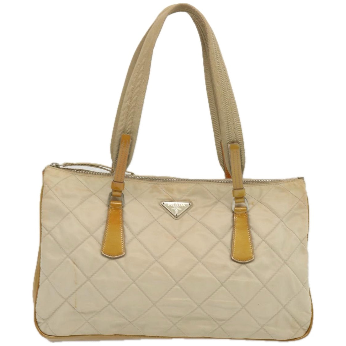 PRADA Hand Bag Nylon Cream Auth 67324