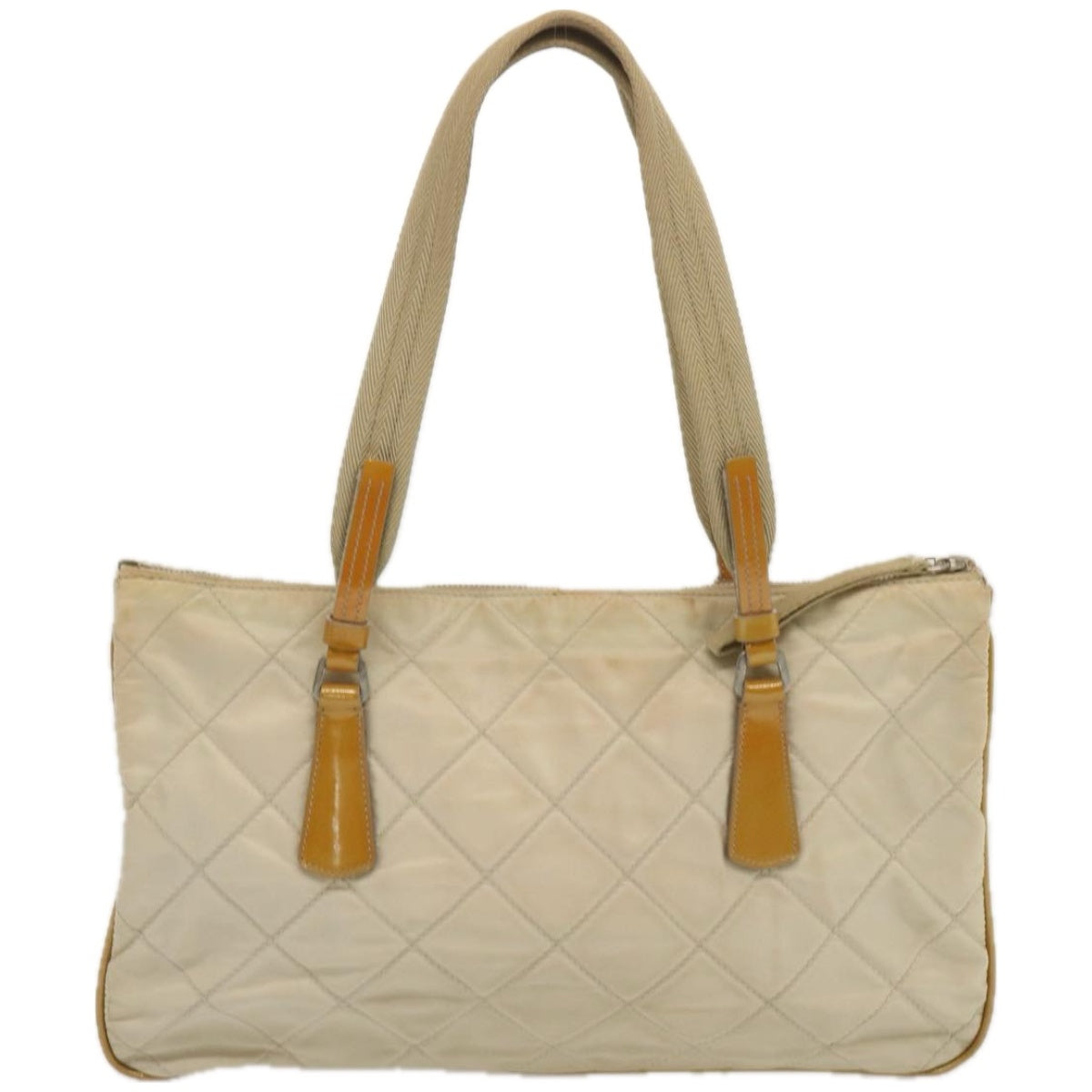 PRADA Hand Bag Nylon Cream Auth 67324