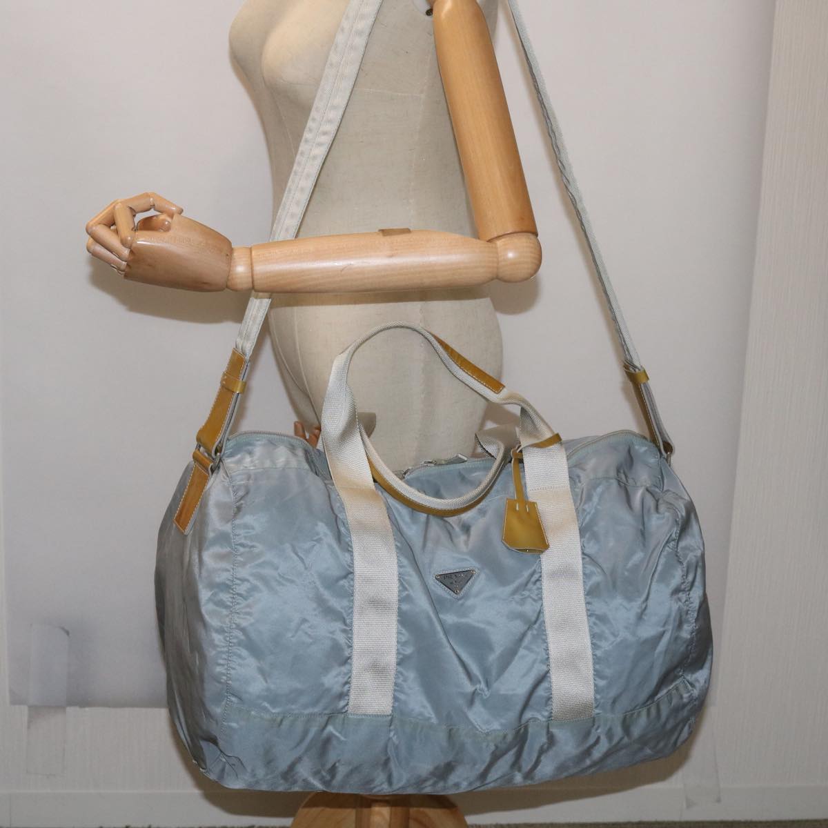 PRADA Boston Bag Nylon 2way Light Blue Auth 67329