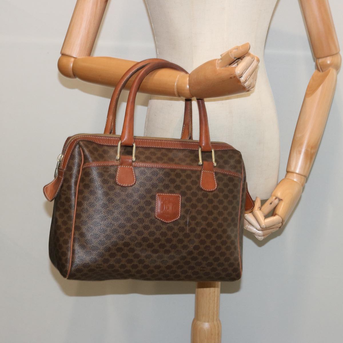 CELINE Macadam Canvas Hand Bag PVC Brown Auth 67335