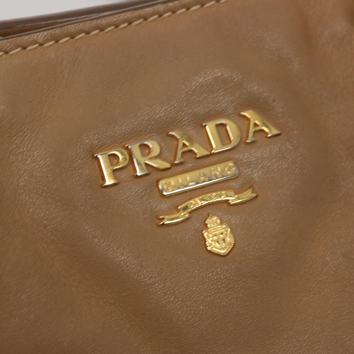 PRADA Tote Bag Leather 2way Beige Auth 67339