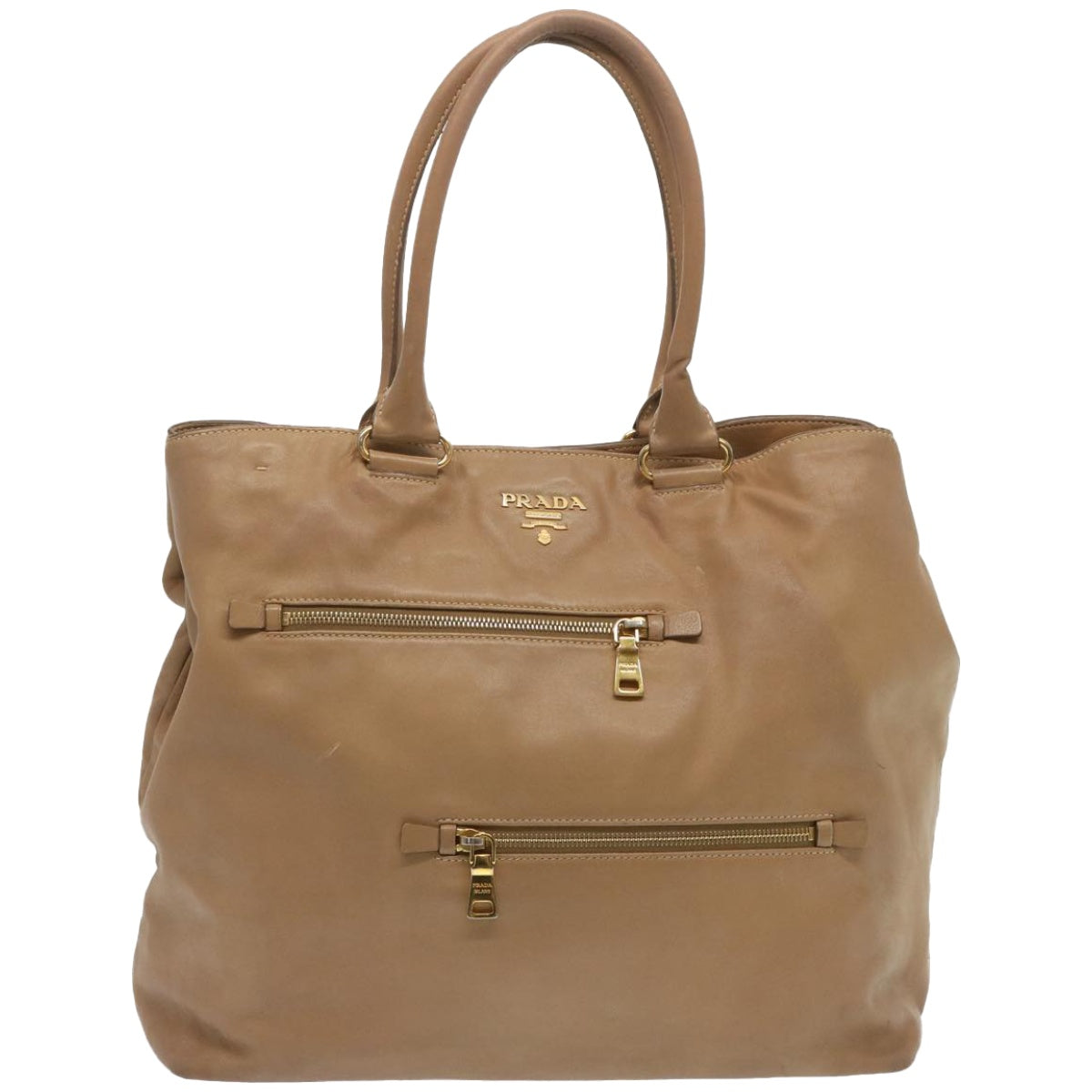 PRADA Tote Bag Leather 2way Beige Auth 67339