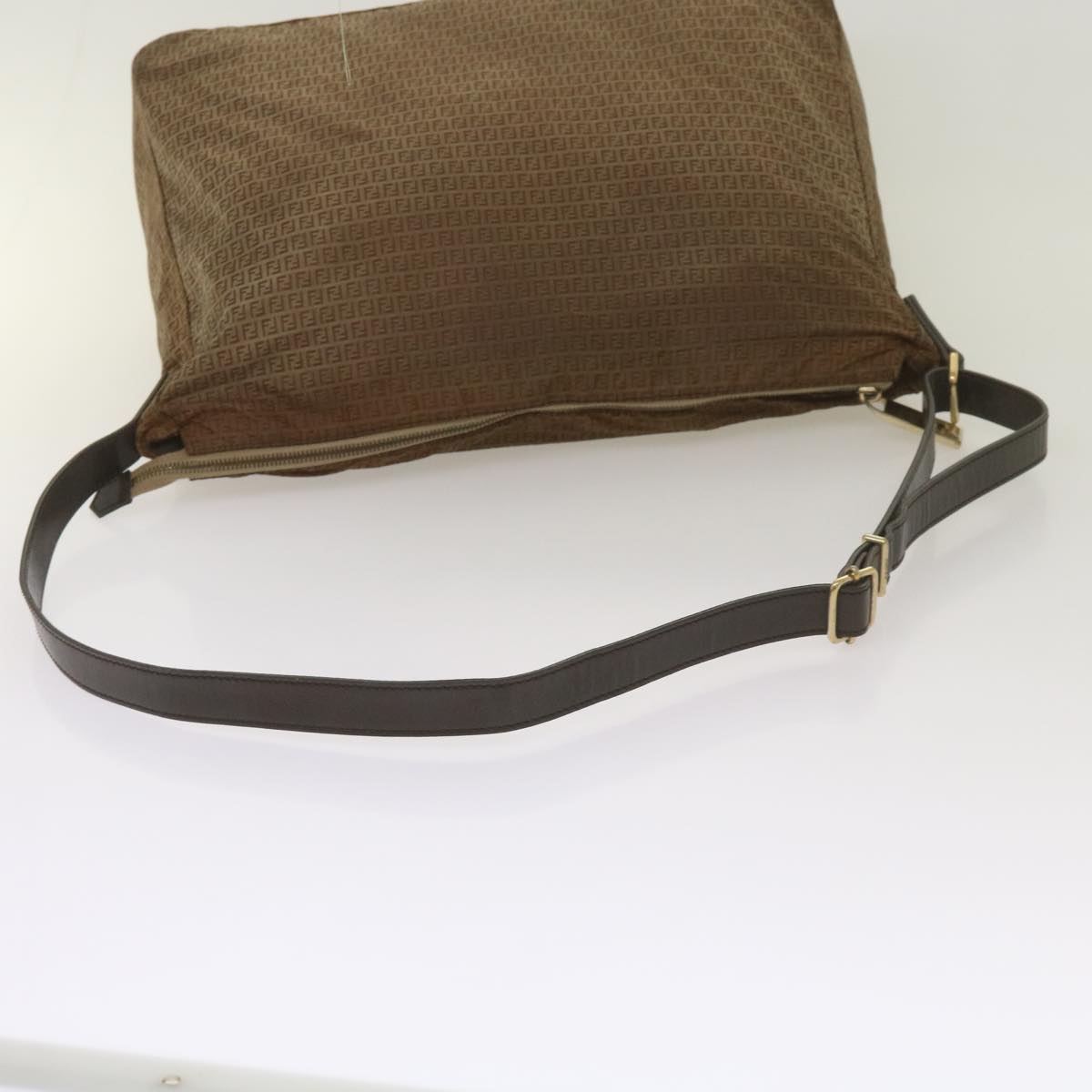 FENDI Zucchino Canvas Shoulder Bag Brown Auth 67343