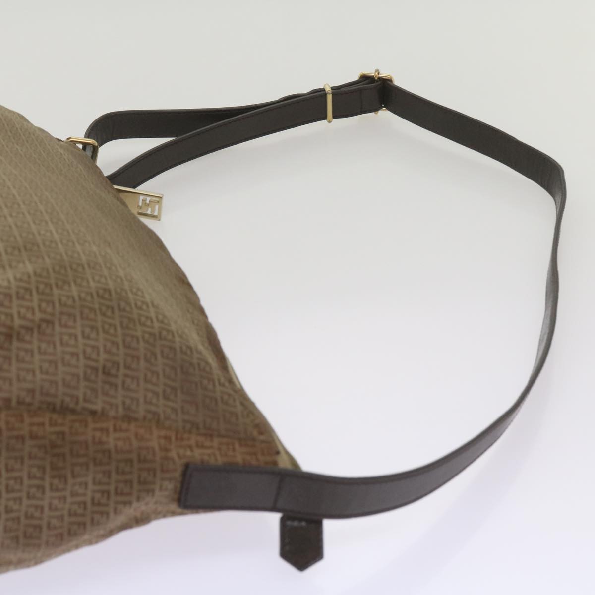 FENDI Zucchino Canvas Shoulder Bag Brown Auth 67343