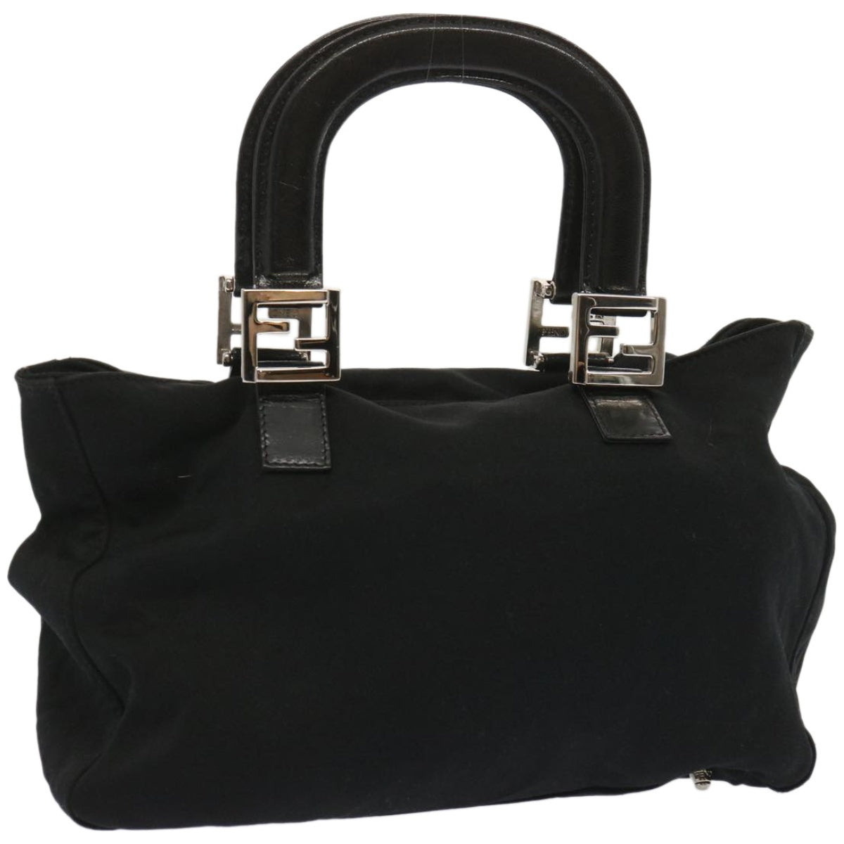 FENDI Hand Bag Nylon Black Auth 67349