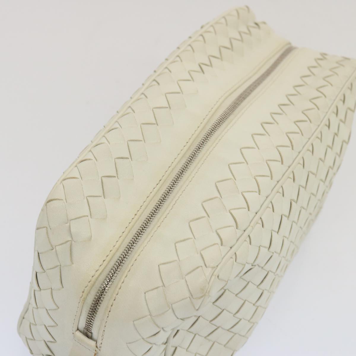 BOTTEGA VENETA INTRECCIATO Clutch Bag Leather White 174361 Auth 67355