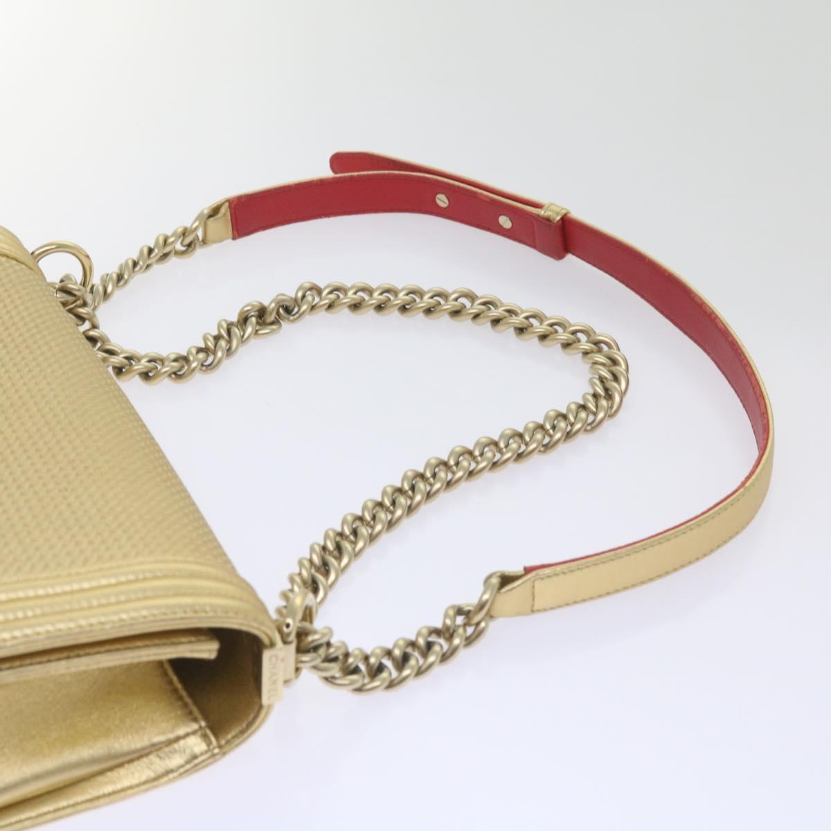 CHANEL Boy Chanel Chain Shoulder Bag Leather Gold CC Auth 67371A