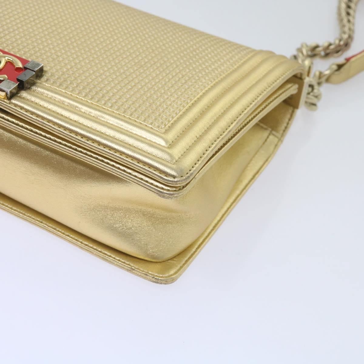 CHANEL Boy Chanel Chain Shoulder Bag Leather Gold CC Auth 67371A