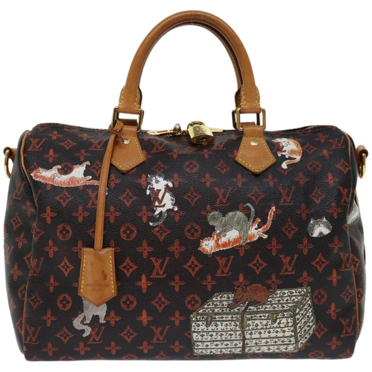 LOUIS VUITTON Catgram Speedy Bandouliere 30 Hand Bag Brown M44401 LV Auth 67374A