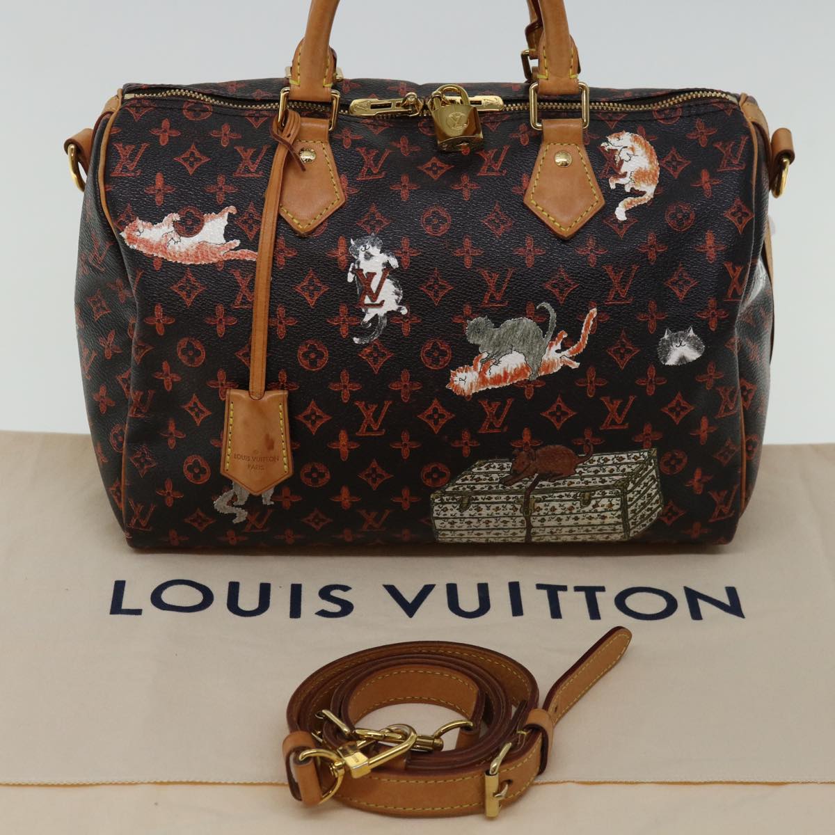 LOUIS VUITTON Catgram Speedy Bandouliere 30 Hand Bag Brown M44401 LV Auth 67374A