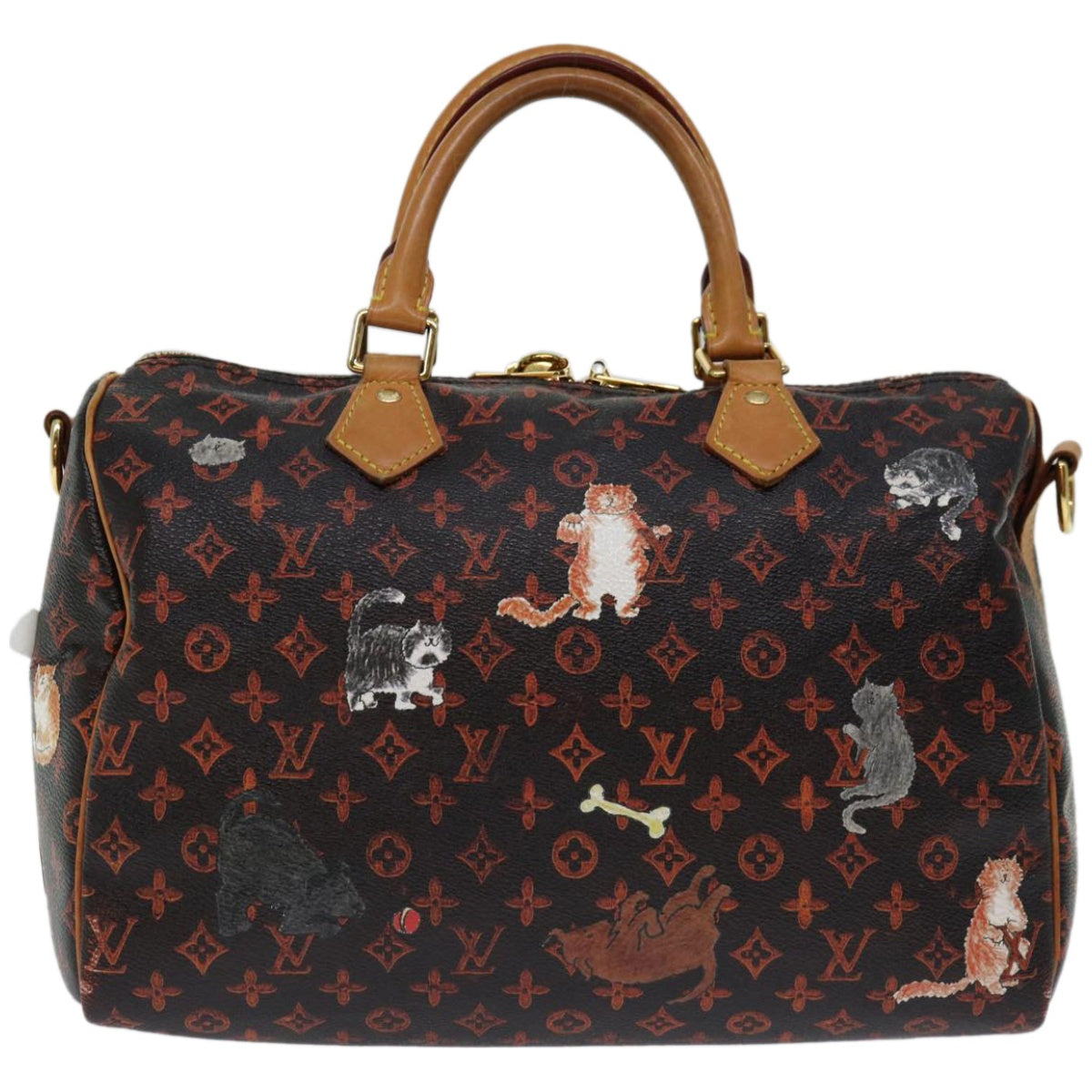 LOUIS VUITTON Catgram Speedy Bandouliere 30 Hand Bag Brown M44401 LV Auth 67374A