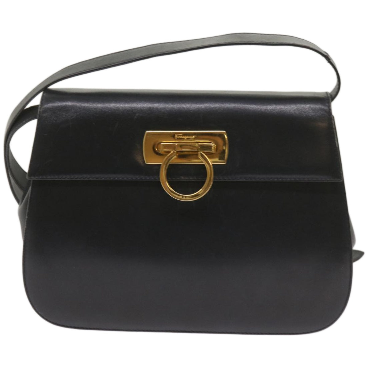 Salvatore Ferragamo Gancini Shoulder Bag Leather Black Auth 67390