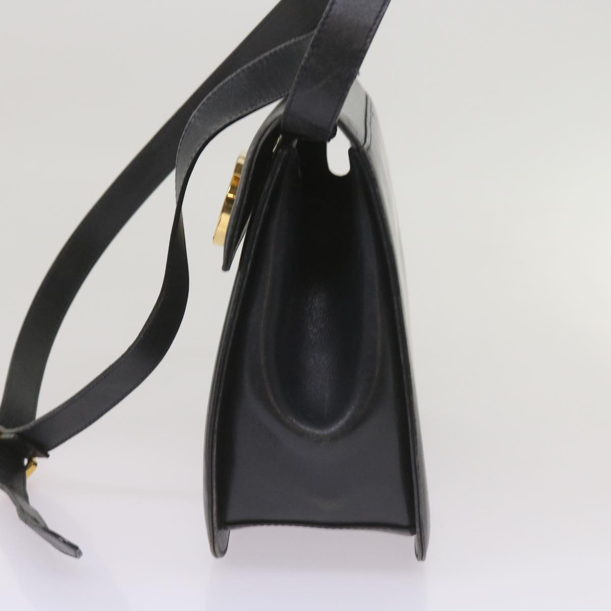 Salvatore Ferragamo Gancini Shoulder Bag Leather Black Auth 67390