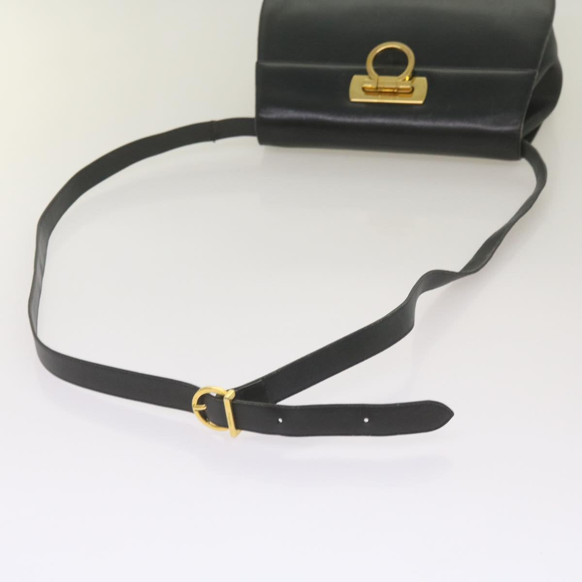 Salvatore Ferragamo Gancini Shoulder Bag Leather Black Auth 67390