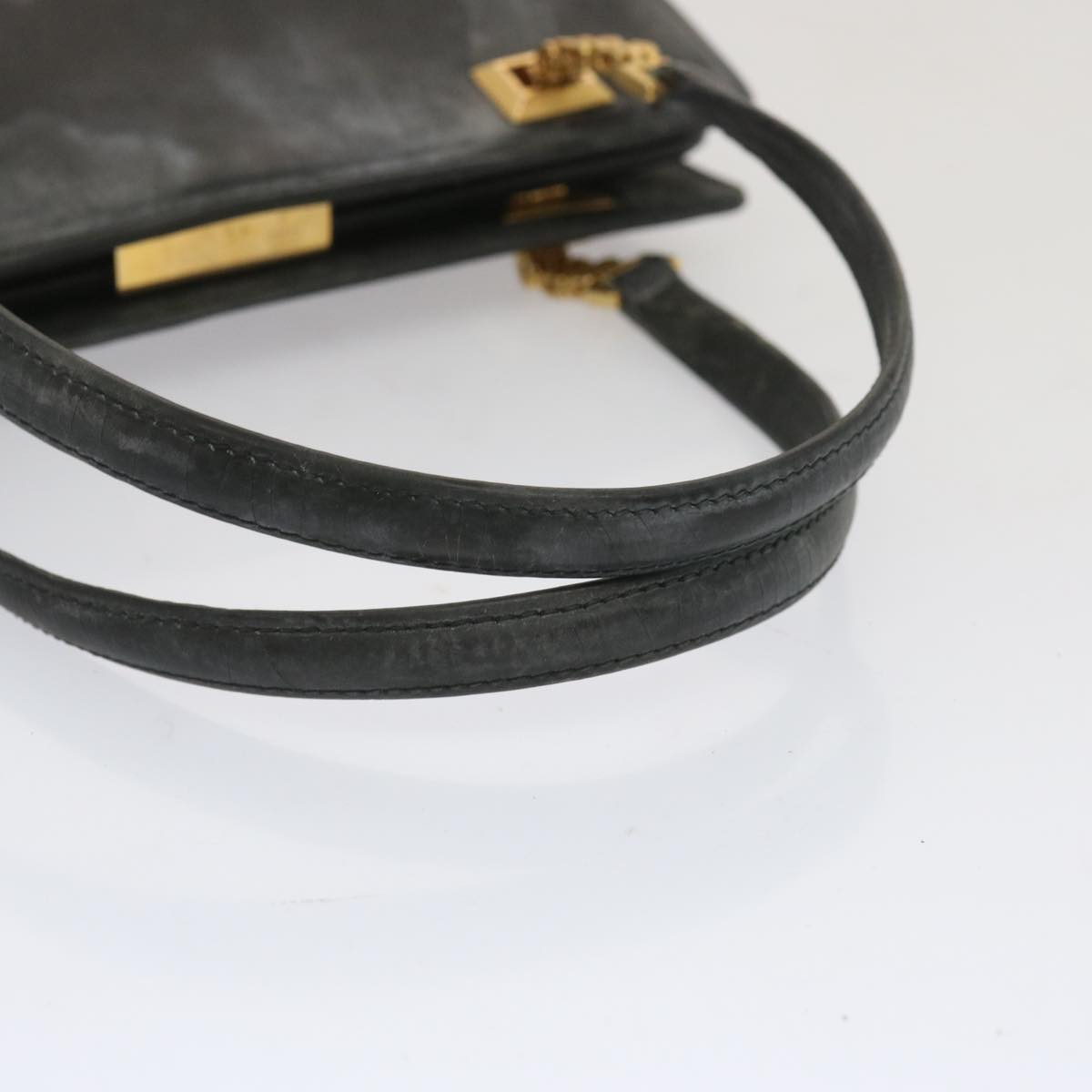 GUCCI Hand Bag Leather Black Auth 67395