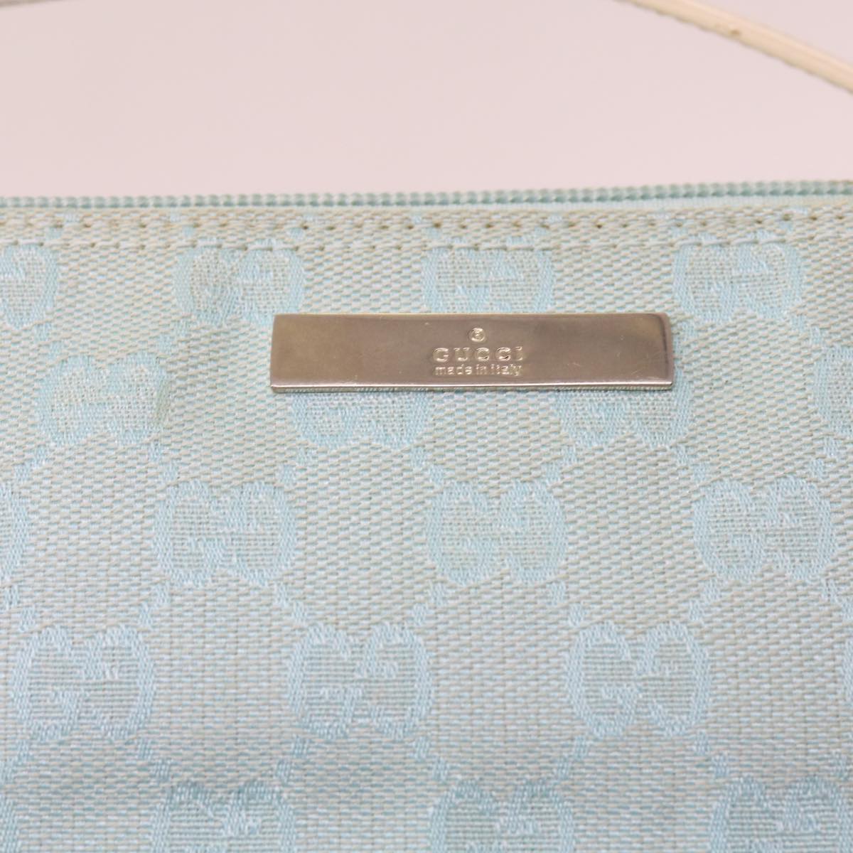 GUCCI GG Canvas Accessory Pouch Light Blue White 039 1103 Auth 67400