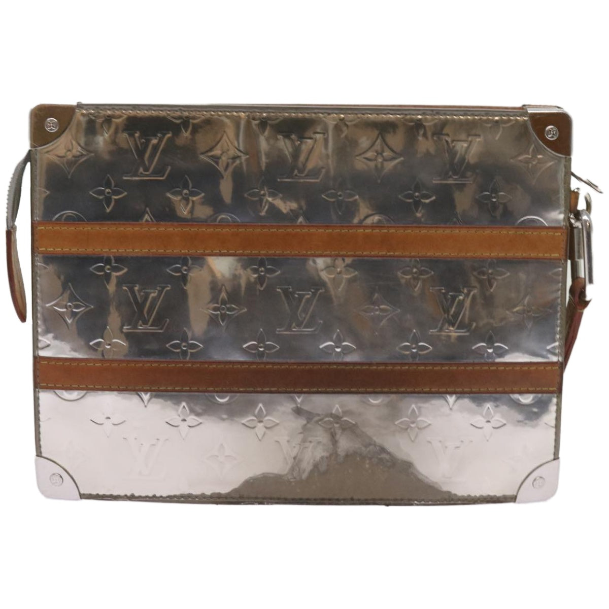 LOUIS VUITTON Monogram Mirror Trunk Pochette ClutchBag Silver M80807 Auth 67401