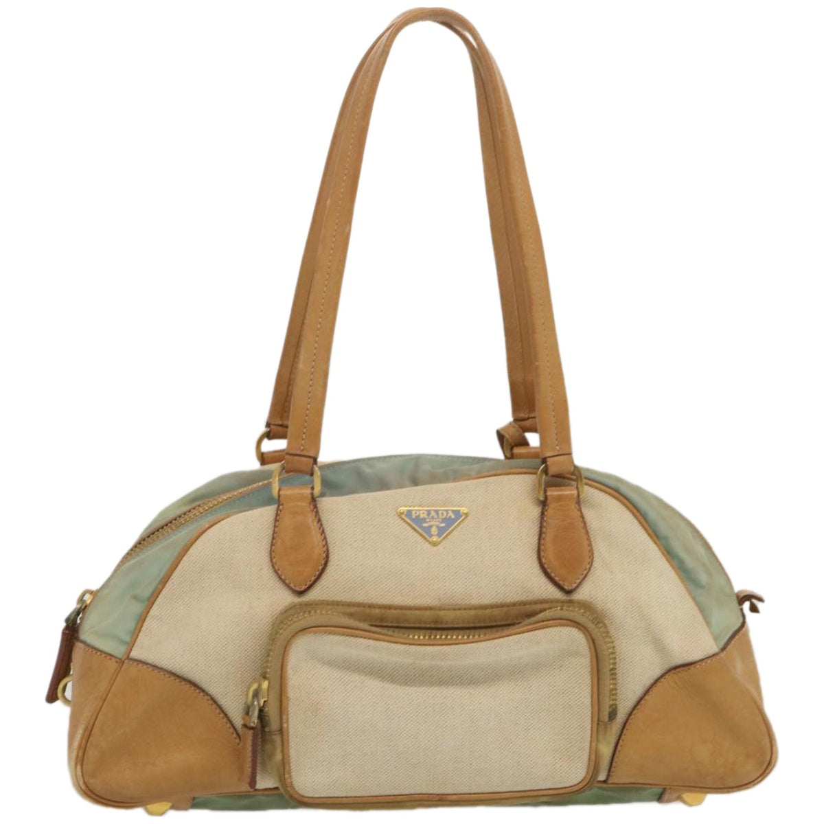 PRADA Hand Bag Canvas Beige Auth 67412