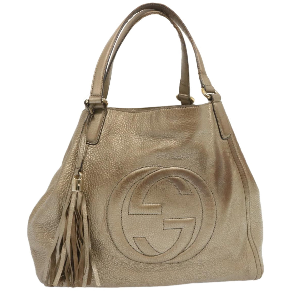 GUCCI Soho Tote Bag Leather Gold 282309 Auth 67413