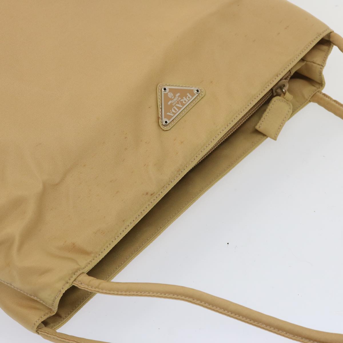 PRADA Tote Bag Nylon Beige Auth 67415