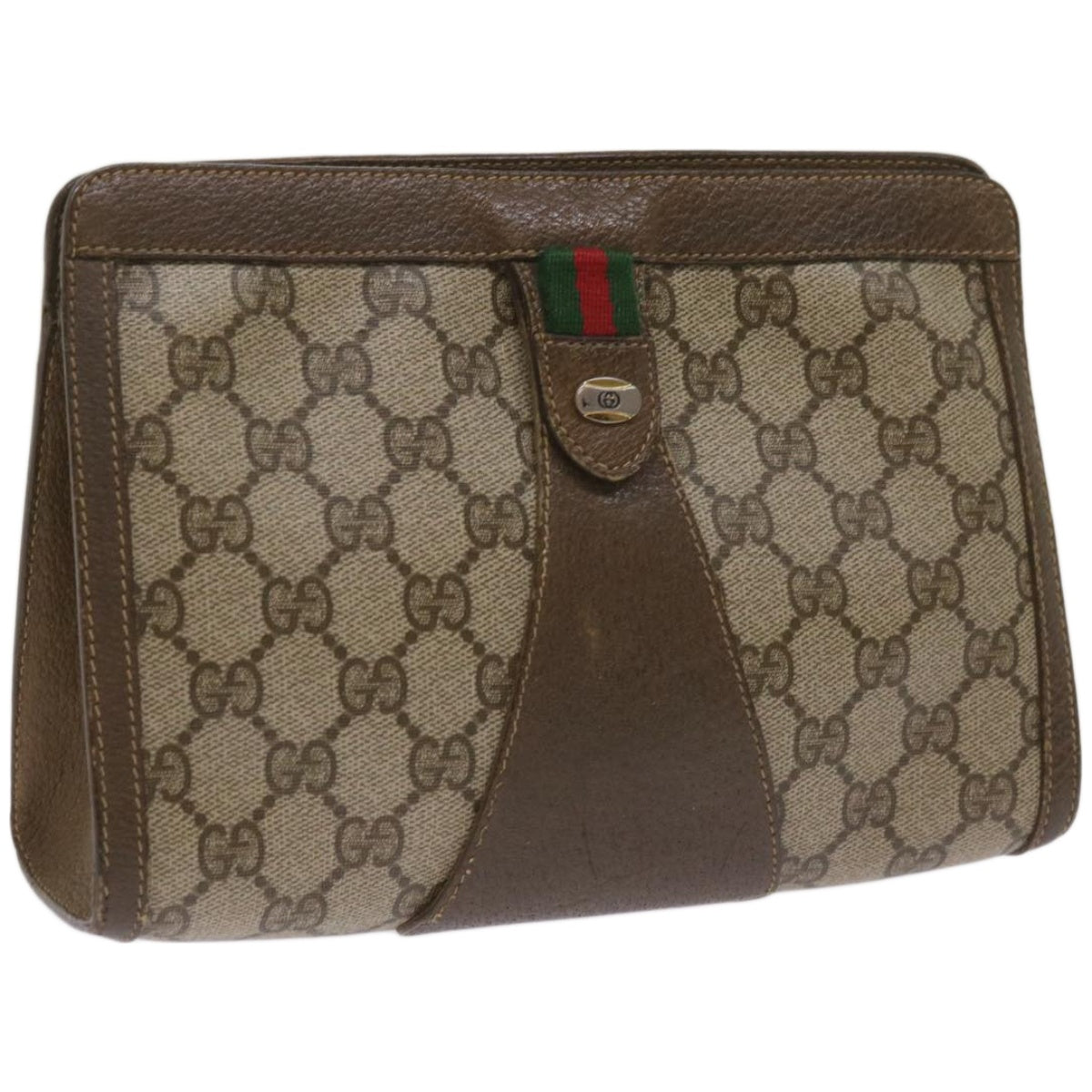 GUCCI GG Supreme Web Sherry Line Clutch Bag Beige Red Green 89 01 032 Auth 67421