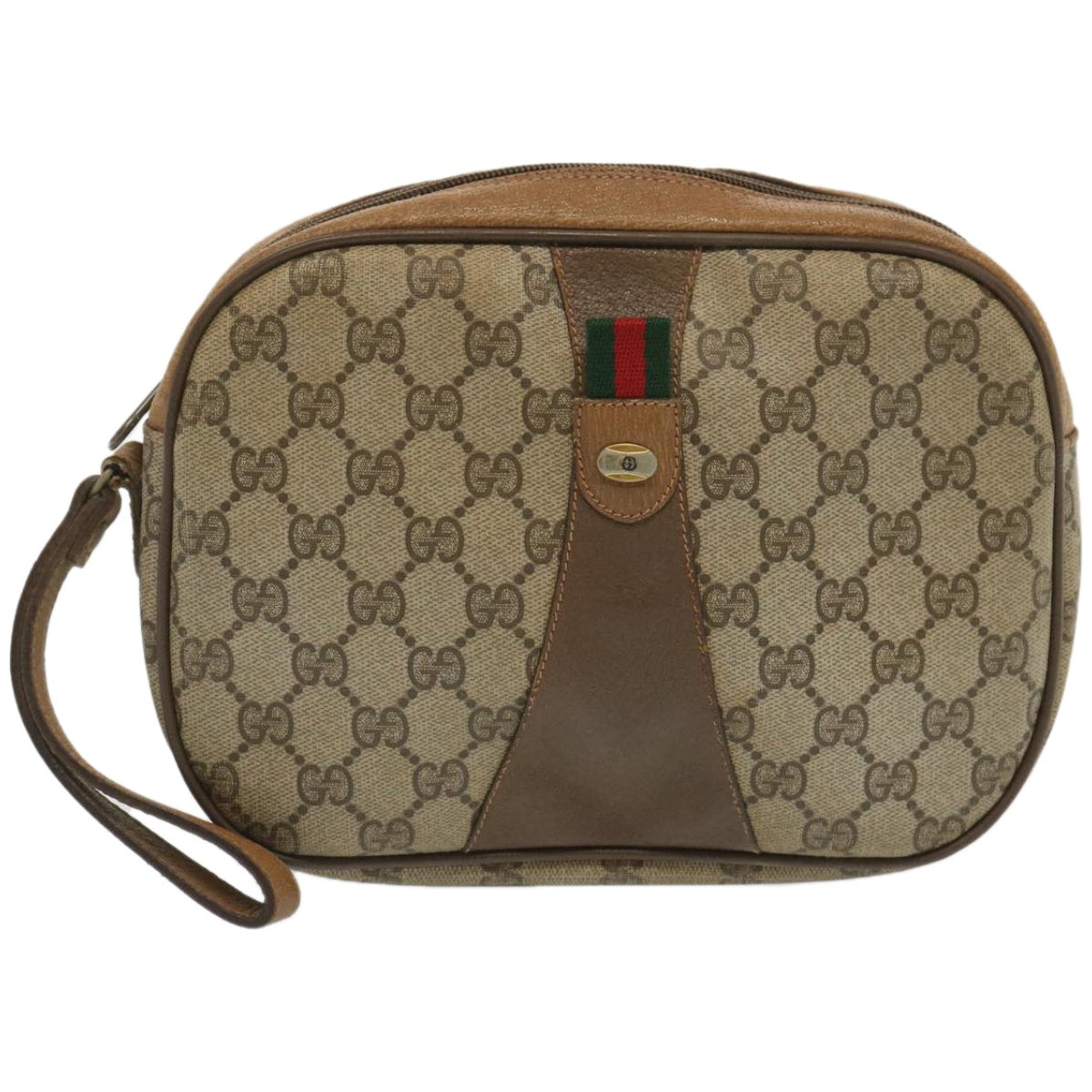 GUCCI GG Supreme Web Sherry Line Clutch Bag Beige Red Green 89 01 034 Auth 67426