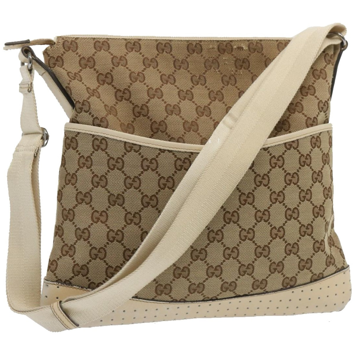 GUCCI GG Canvas Shoulder Bag Beige 145857 Auth 67450