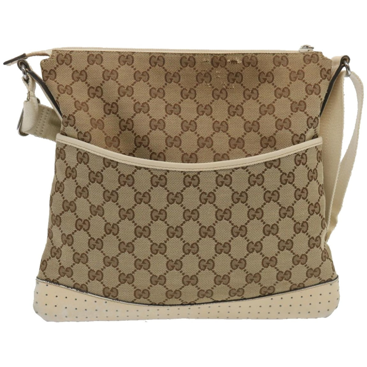 GUCCI GG Canvas Shoulder Bag Beige 145857 Auth 67450