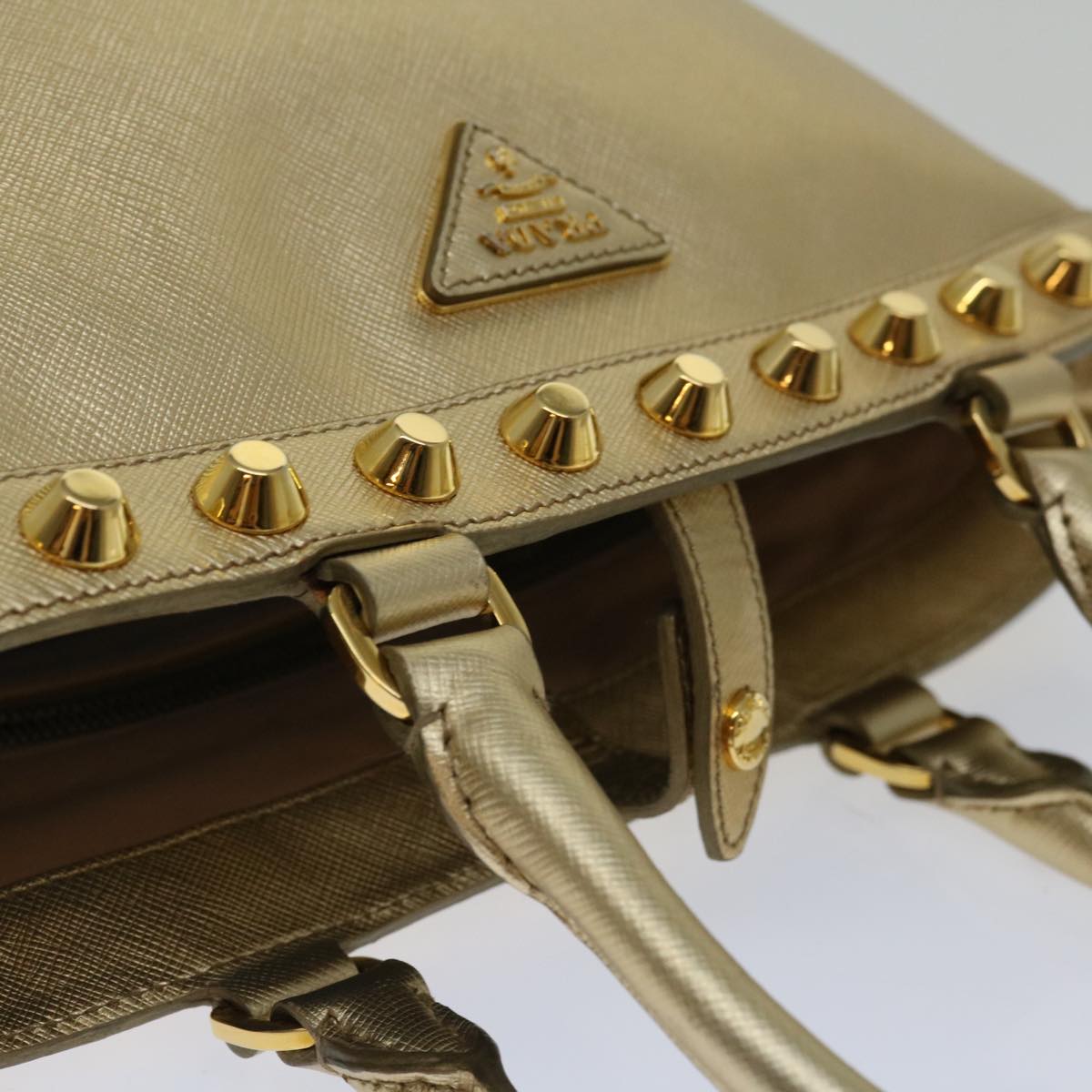 PRADA Hand Bag Safiano leather 2way Gold Auth 67465A