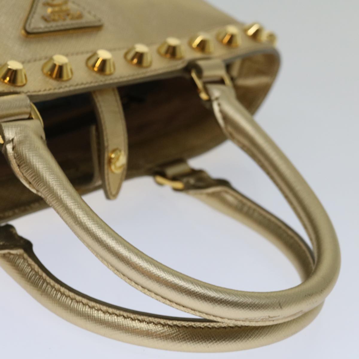 PRADA Hand Bag Safiano leather 2way Gold Auth 67465A