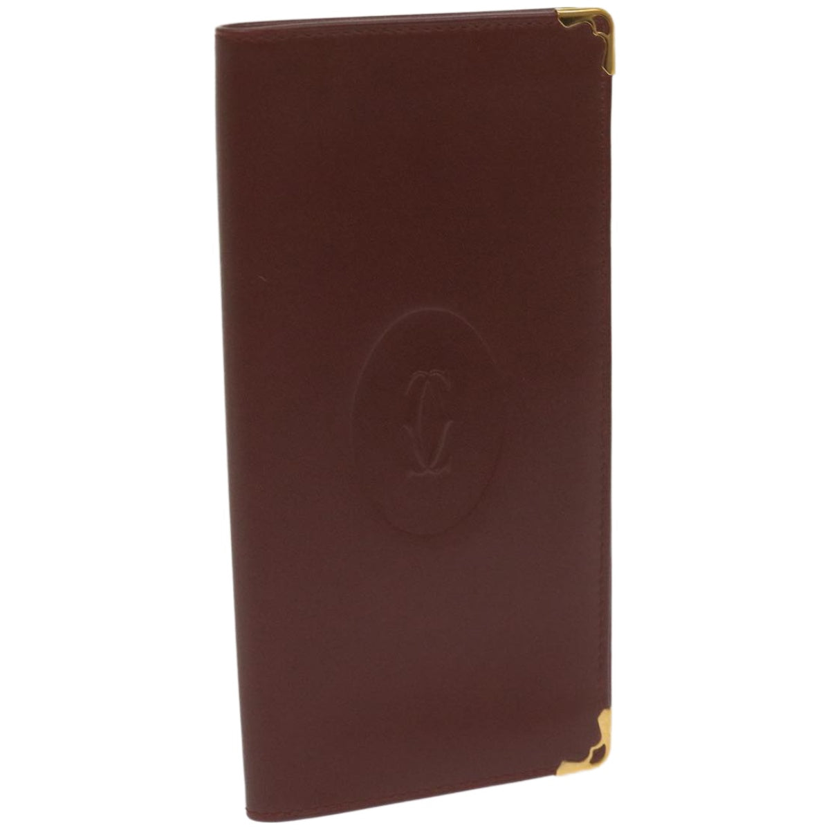 CARTIER Long Wallet Leather Wine Red Auth 67507